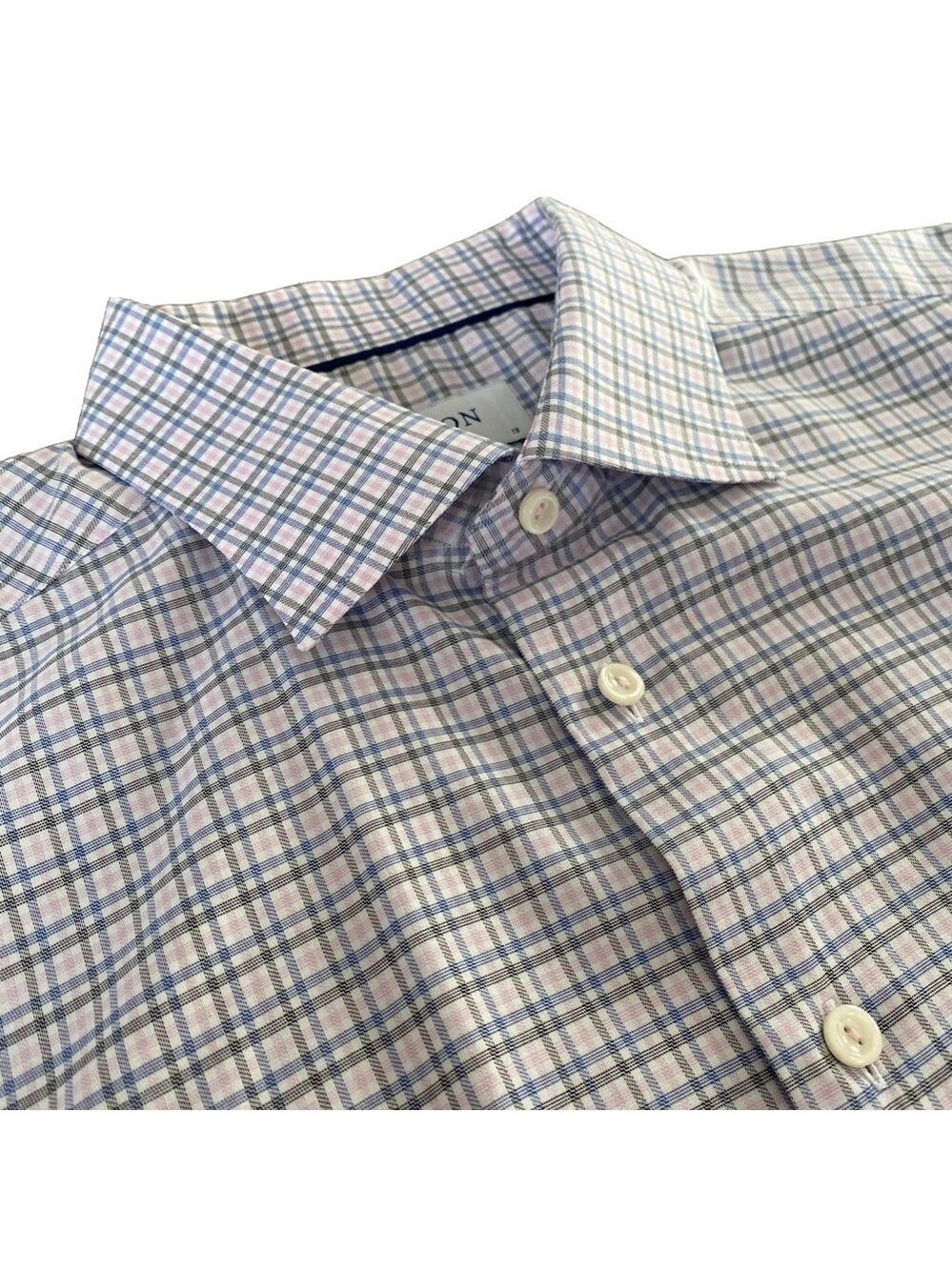 ETON Contemporary Fit Men's Button Up Dress Shirt Plaid Sz 46/18 NWOT